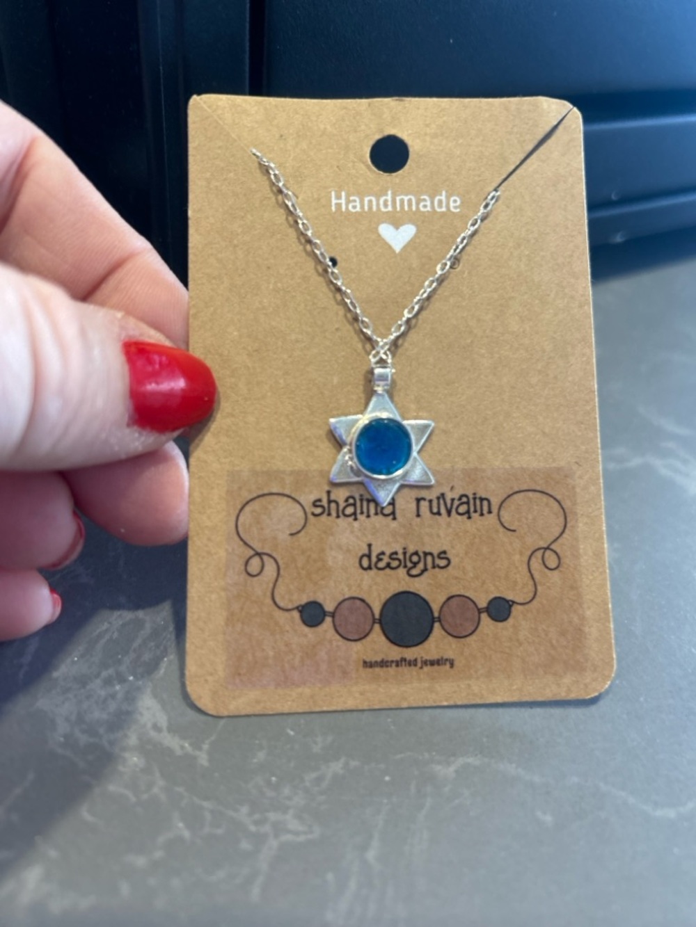 Sterling Star of David Necklace with Blue Roman Glass